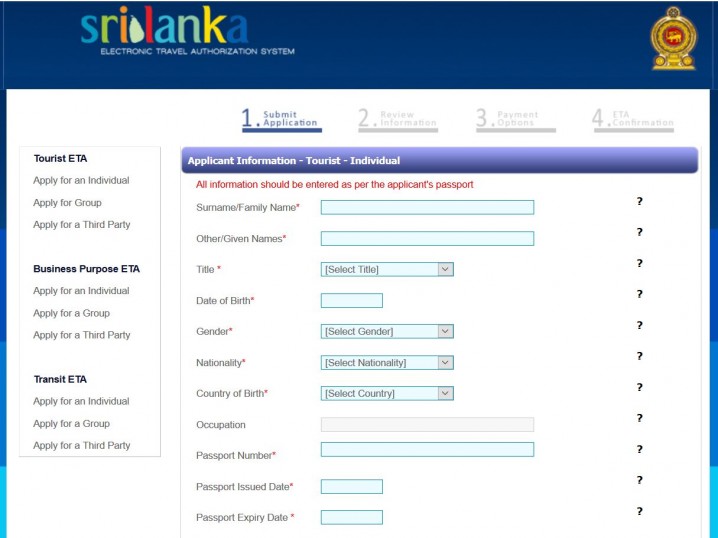 sri lanka visum officiele website